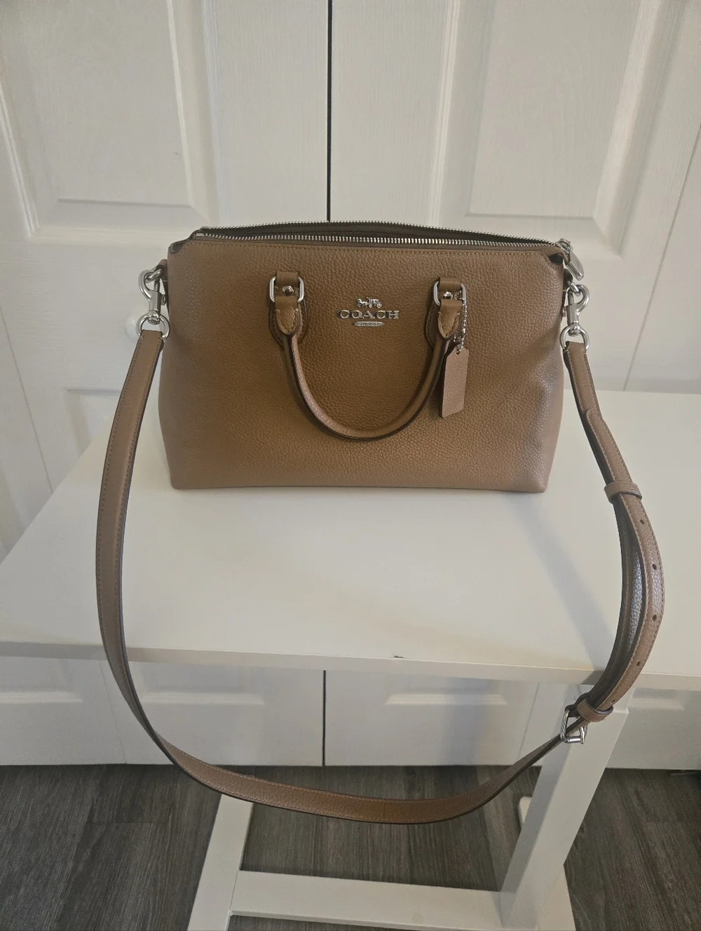 Coach Tan Pebbled Leather GEORGIA Satchel with Detachable Strap - Picture 14 of 15
